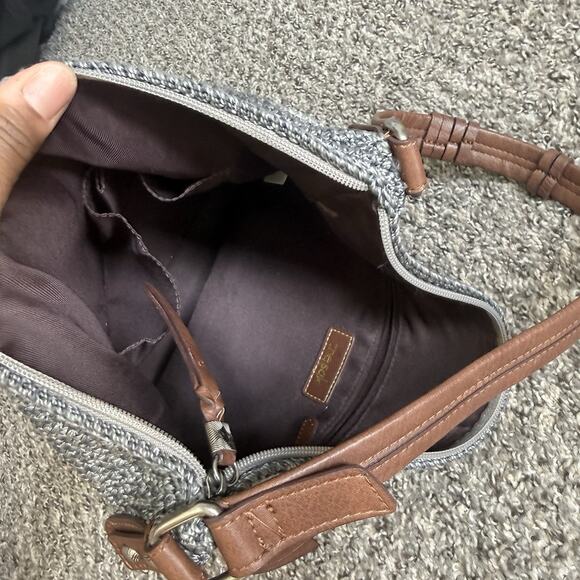 The Sak Sequoia Crochet Hobo Striped Bag Boho Silver Hardware Gray Cream Tan - Picture 5 of 5